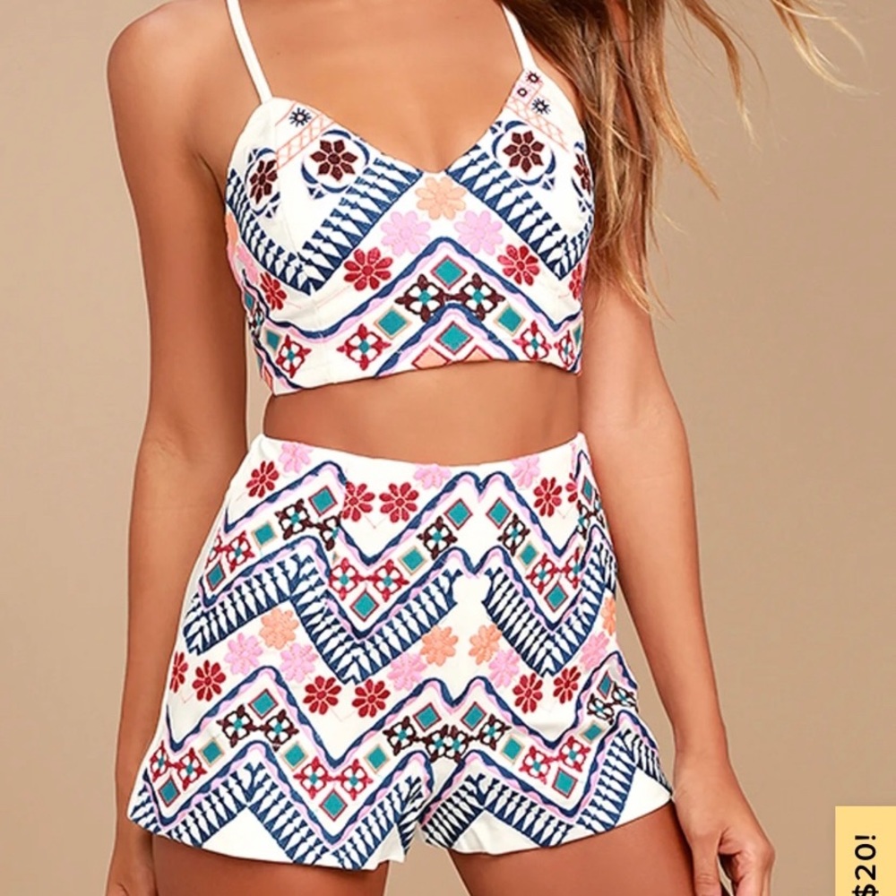 White embroidered two piece set